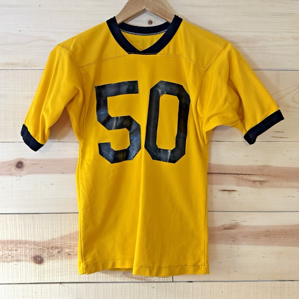 Vintage Huddleston #50 Yellow Black Football Jersey Youth Large Sewn Repair